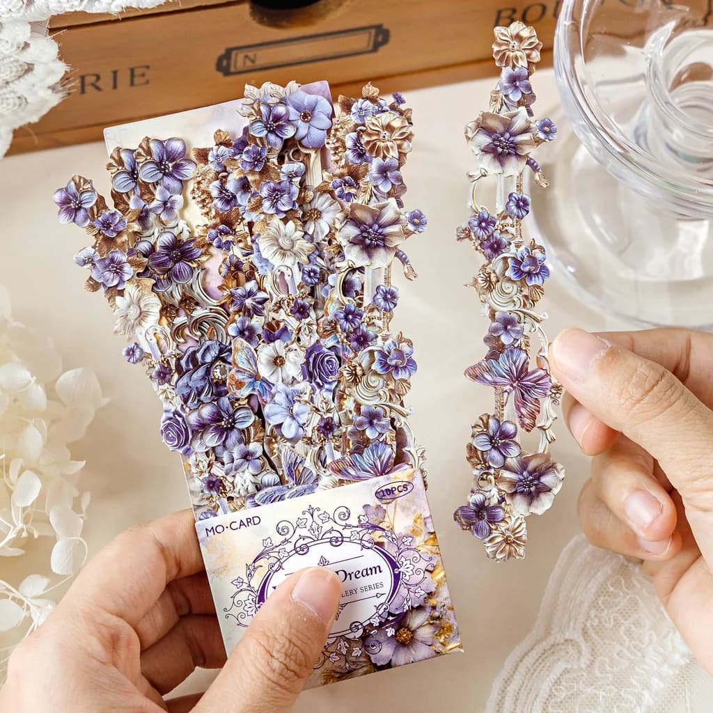 Journamm 10 pieces long flower stickers Hollow Relief Craft DIY Scrapbooking Collage Chancellery Decor Wall decal for trash diary frame