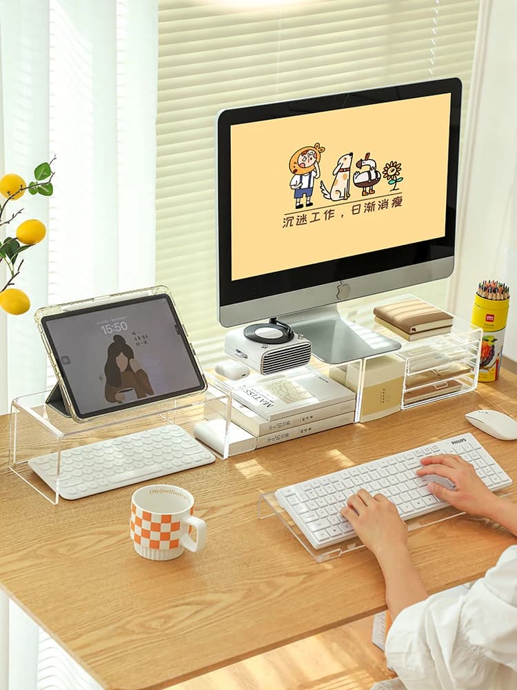 Acrylic Keyboard Stand Desktop Laptop Riser Office Workstation Elevation Tool Modern Minimalist Design Adult Business Use