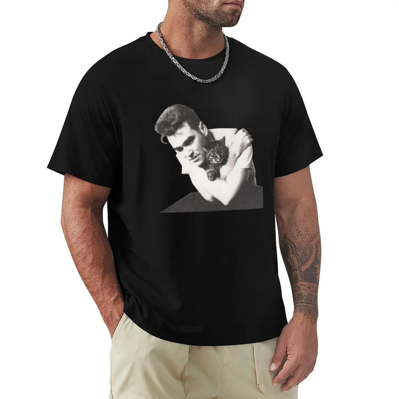 MORRISSEY WITH CAT THE SMITHS T-Shirt Sporty Breathable Short Sleeve T-Shirt