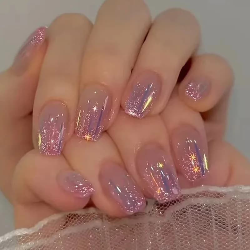 24 pz/set Spice Girls unghie indossabili unghie finte a righe semplici lunghezza unghie finte acriliche adesivo rimovibile stampa su Nail Art
