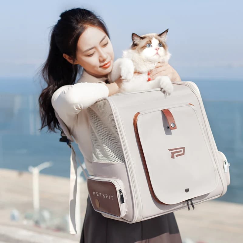‌ Zaino portatile per animali domestici - Borsa da viaggio grande per cani e gatti per auto e aereo, marsupio ventilato durevole con tasche portaoggetti
