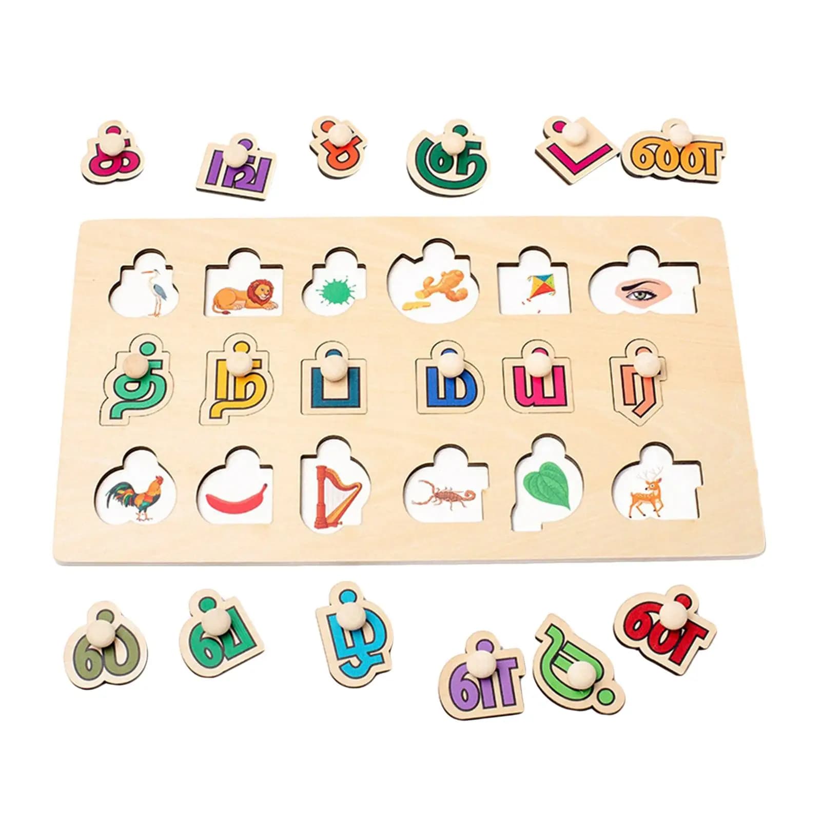 Gioco Educativo in Legno con Blocchi Puzzle per l'Apprendimento del Tamil, per Bambini e Bambine dai 3 ai 6 Anni