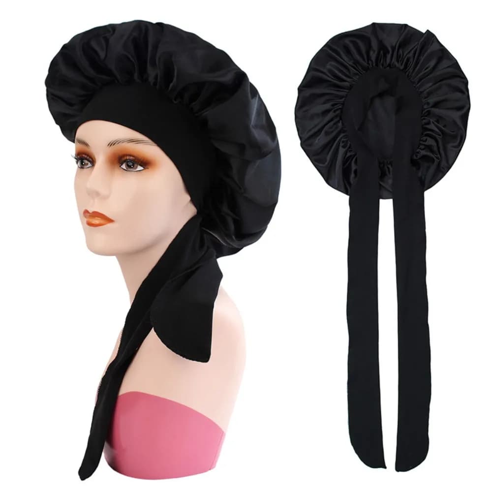Amazon color new Ding nightcap wide-brimmed hair care European and American fabric shower cap women's long tail streamer winter hat