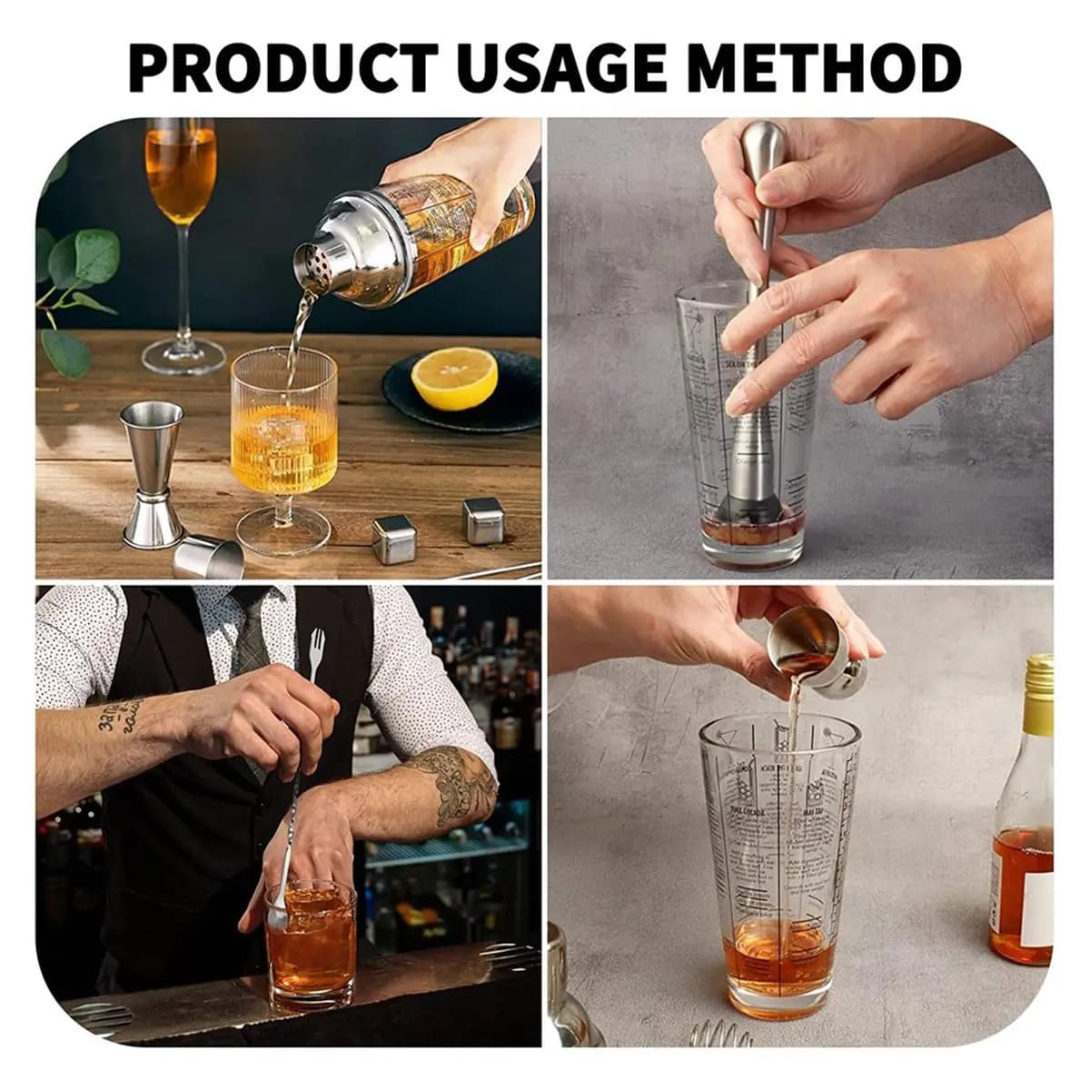 Shaker per cocktail in vetro Coperchio a prova di perdite in acciaio inossidabile Shaker Boston con Jigger Strumenti da bar per shaker per bevande miste da 400 ml