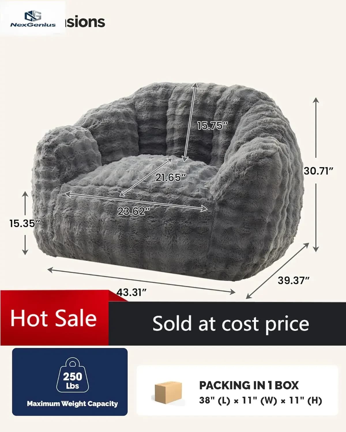 Poltrona Sacco Gigante con Imbottitura in Memory Foam, Sedia Gaming per Adulti, Poltrona Sacco per Bambini e Ragazzi, Leggera G