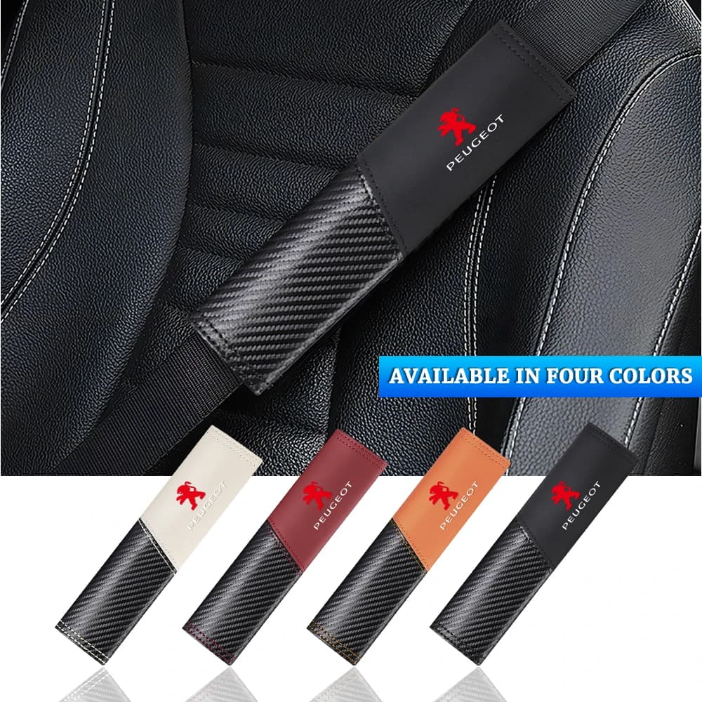 2 Pieces Covers Carbon Fiber Safety Belt, Spalle Protection, Pneumatic Valve Decoration for Peugeot 408 107 5008 206 2008 308 207 208