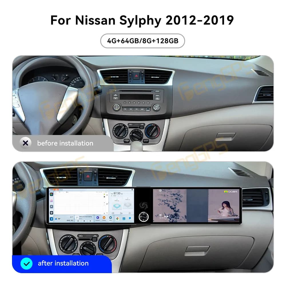 Dual Screen 12.3 Inch Android 13 Car Radio CarPlay For Nissan Sylphy 2012-2019 Touch Screen Multimedia Player Head Unit DSP Auto