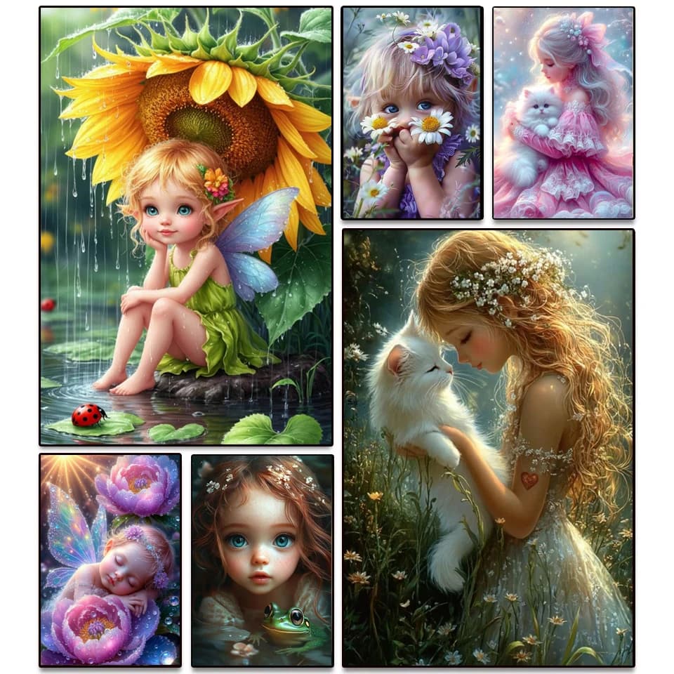 Quadro 5D Fai da Te con Ricamo Diamantato: Fata Floreale, Elfo, Ragazza, Gatto, Rana - Nuovo 2025 - Strass, Mosaico, Punto Croce, Regalo Fatto a Mano