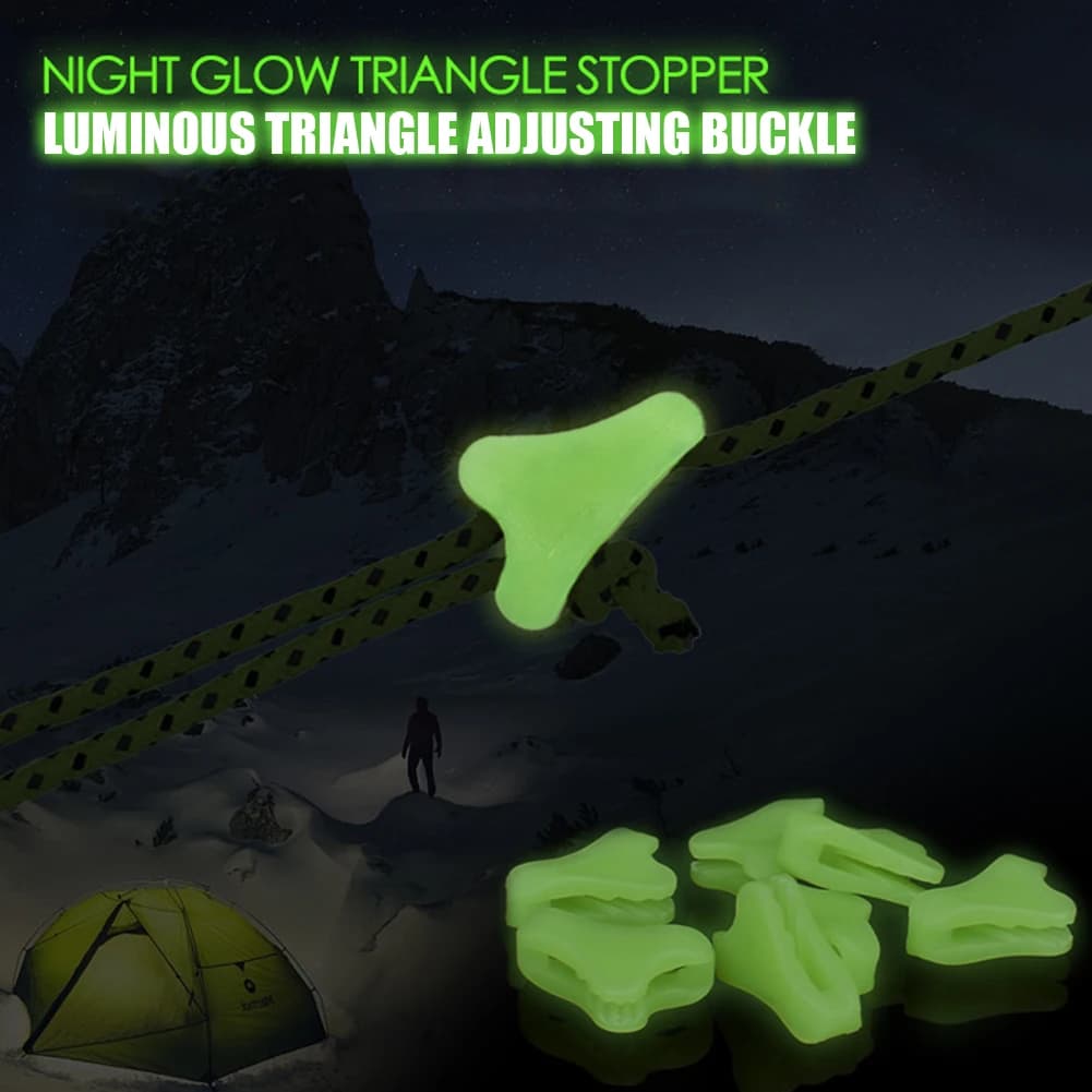 Set of Luminous Triangle Buckles for Camping Curtains at Open