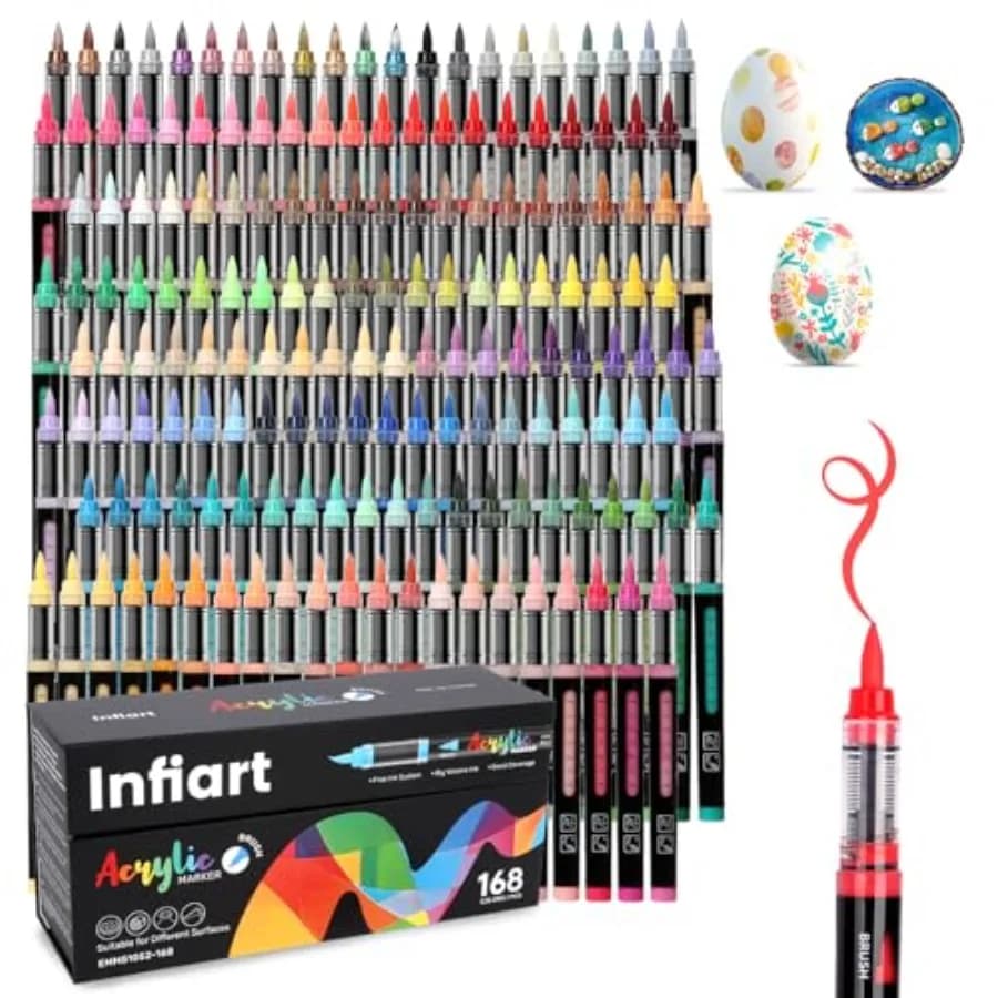 Acrylic Paint Markers Brush Tip Acrylic Paint Pens Automatic Ink Control Acrylic Markers for Wood, Stone, Glass, DIY and Art Su