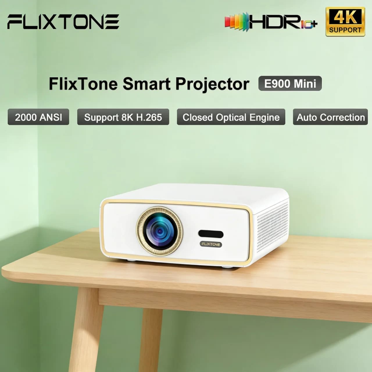 Proiettore Portatile Android Flixtone E900 con HDR10 e WiFi per Home Theater, Adatto per Campeggio, Supporta Decodifica 4K e 8K