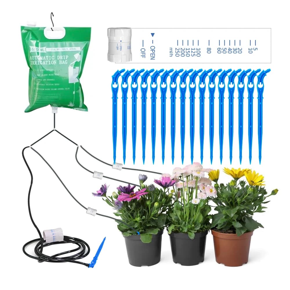 6500ML Dispositivo di irrigazione automatica Freccia a goccia automatica Kit per piantare pigro Irrigazione da giardino Borsa per l'acqua Strumenti per l'irrigazione delle piante Kit gocciolatore