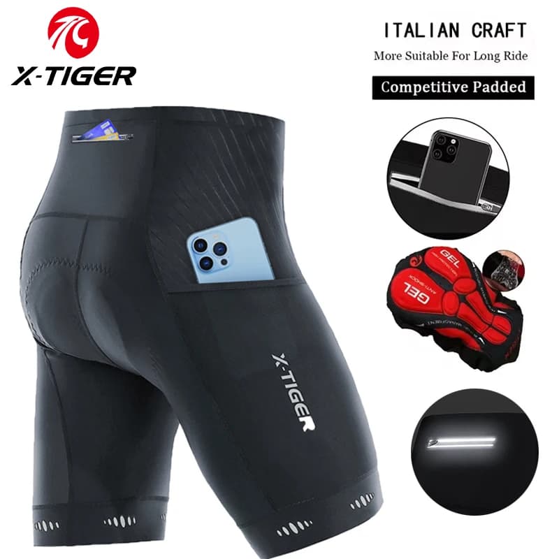 X-TIGER Men's cycling shorts with back pocket 5D gel padded bike shorts for men Cycling tights on mountain road