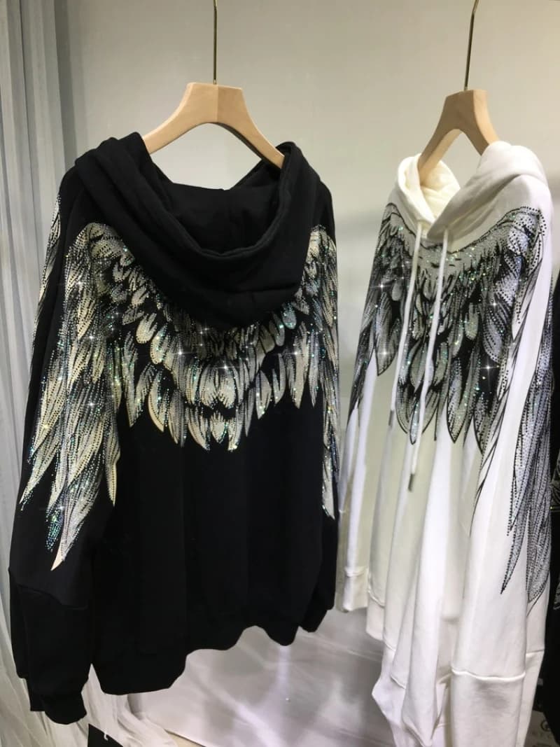4XL Plus Size donna Clothe strass felpa con cappuccio a entrambe le ali donna uomo coppia manica lunga nero High Street felpe con cappuccio di lusso