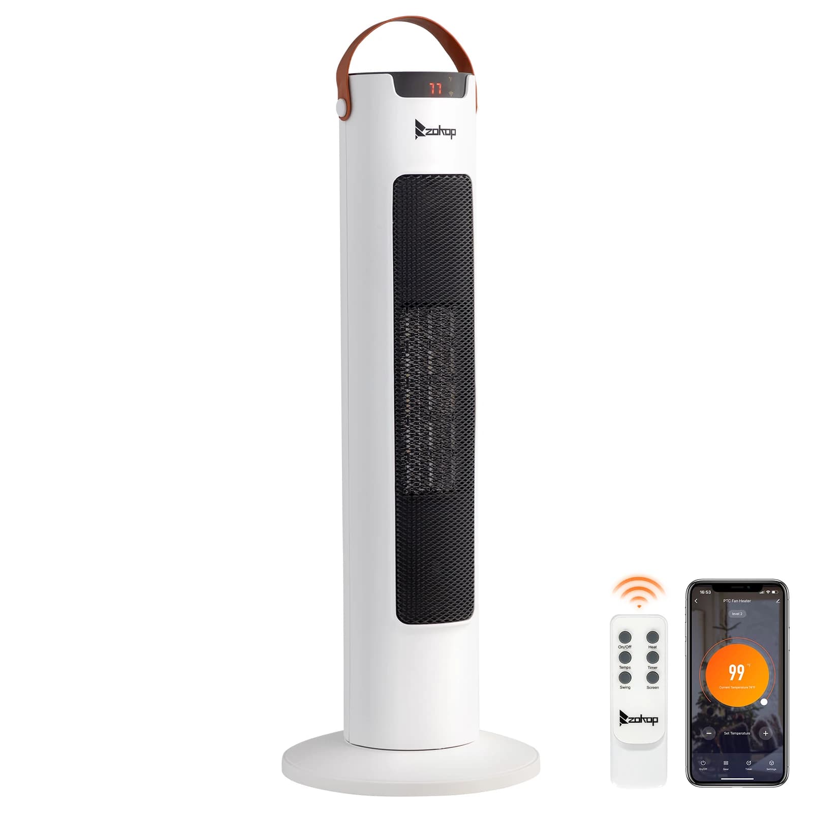 Stufa Elettrica a Torre da 24 Pollici, 1500W, con Termostato, Controllo WiFi e Telecomando, Oscillazione a 60 Gradi, Timer 9 Ore