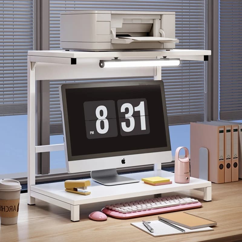 Supporto per Monitor da Scrivania, Scaffale Moderno e Semplice in Acciaio Inossidabile per Ufficio e Postazione di Lavoro, con Spazio per Stampante