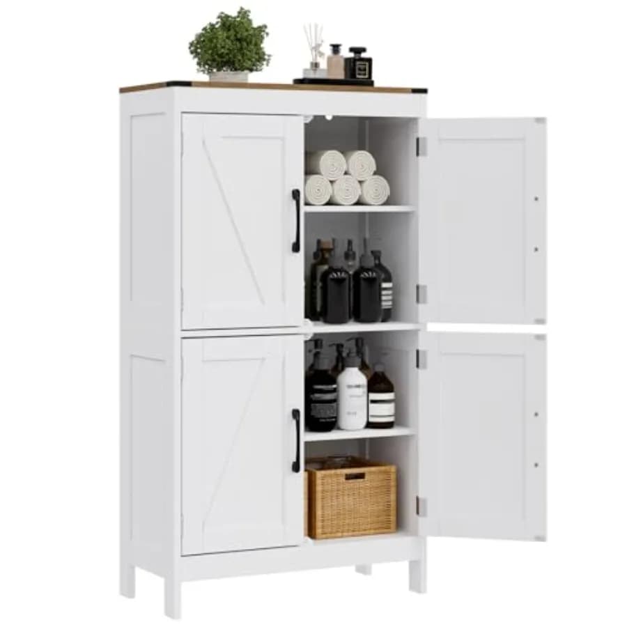 Bathroom cabinet with adjustable shelves, Modern Organizer 4 Door White for Kitchen and Bathroom