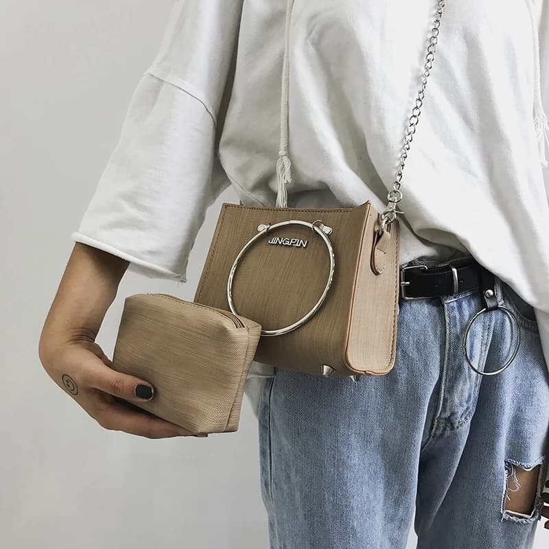Korean Version Mini Chain Versatile Pure Color Simple Travel Shoulder Crossbody Handbag for Female Students