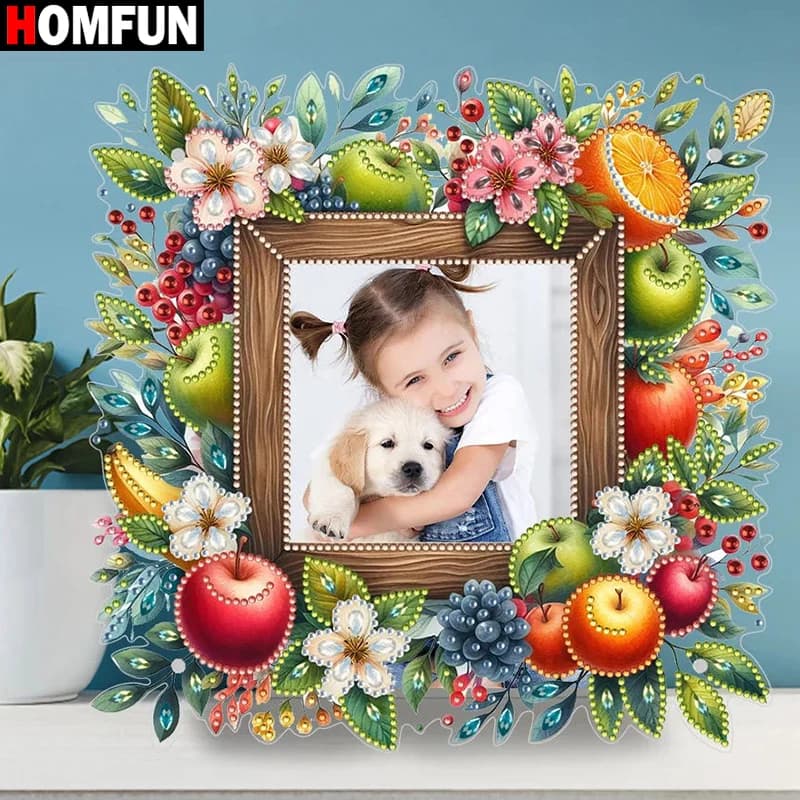 HOMFUN DIY mosaic Crystal Art Photo Frame Kit painting diamond fruit flower embroidery frame Art Craft Home Decor Gift