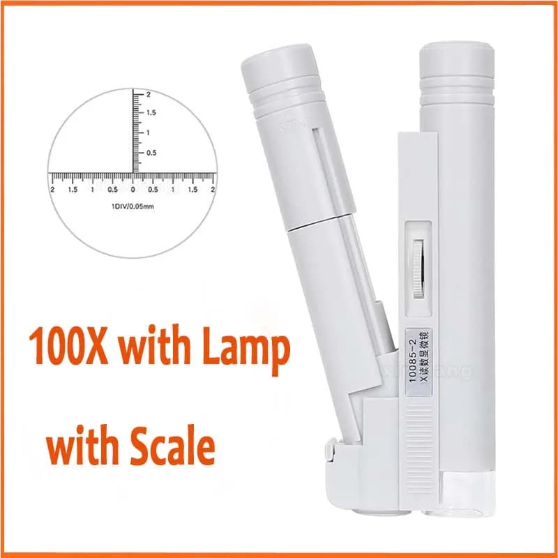 Microscopio tascabile con zoom regolabile 100x Lente d'ingrandimento portatile con messa a fuoco illuminata a LED Lente pieghevole con scala di lettura 0,02 mm