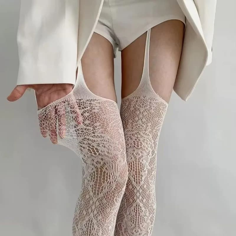 Nuova Cintura Reggicalze Sexy in Pizzo 2025, Calze a Rete con Motivo Floreale, Calze Sopra il Ginocchio Y2K, Collant in Rete per Donna, Lingerie, Leggings