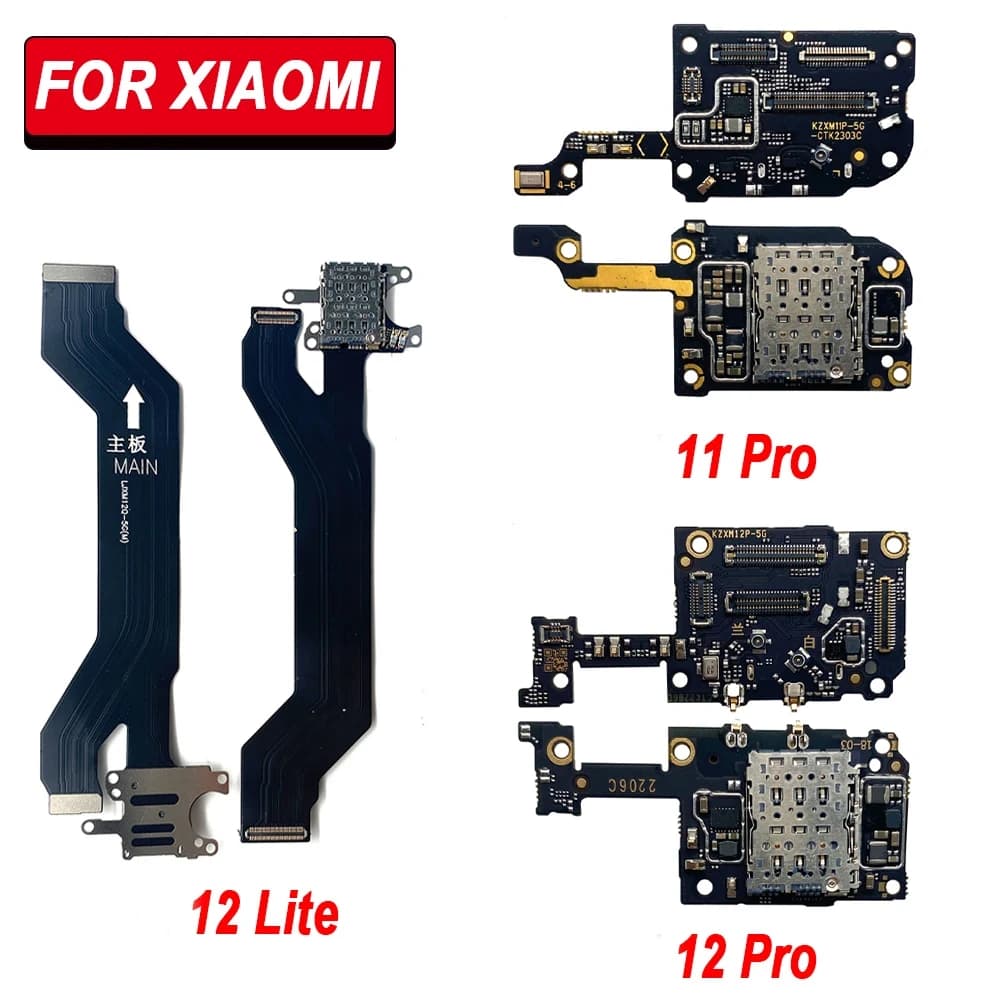 NUOVO Lettore di schede SIM Supporto Slot per connettore Scheda di ricarica USB Cavo flessibile di ricambio per Xiaomi Mi 11 12 Pro / Per Mi 12 Lite