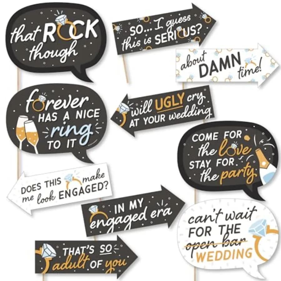Photo Booth Props Kit for Engagement Party - 10-Piece Speech Bubble and Arrow Set, Premium Cardstock Photo Props with Assembly