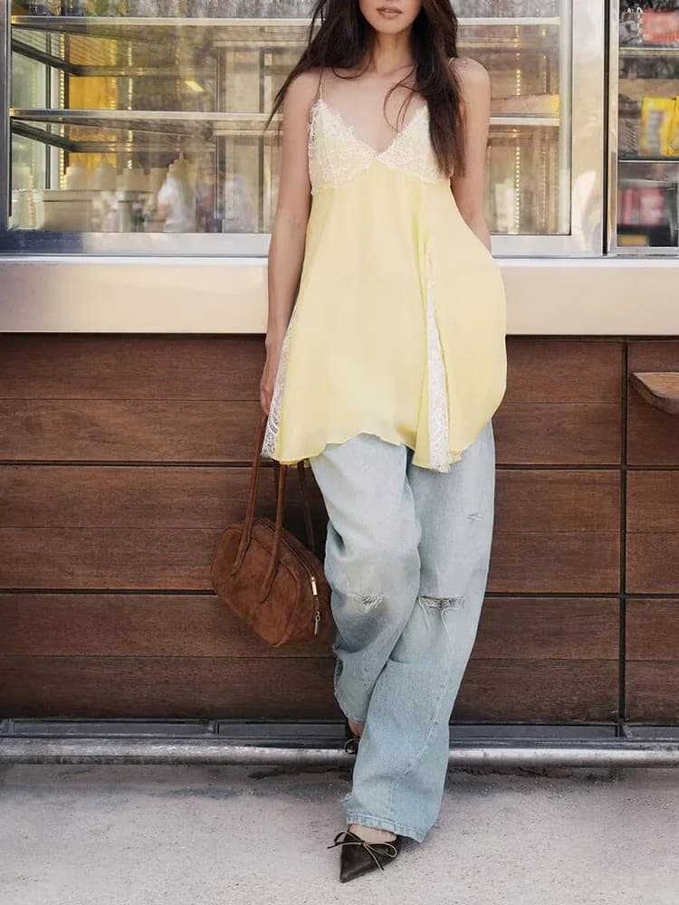 Nuovo Arrivo Estate 2026: Abito da Donna Elegante con Scollo a V, Pizzo e Spalline, Vestito Corto per Uso Quotidiano, 100% Altri Materiali