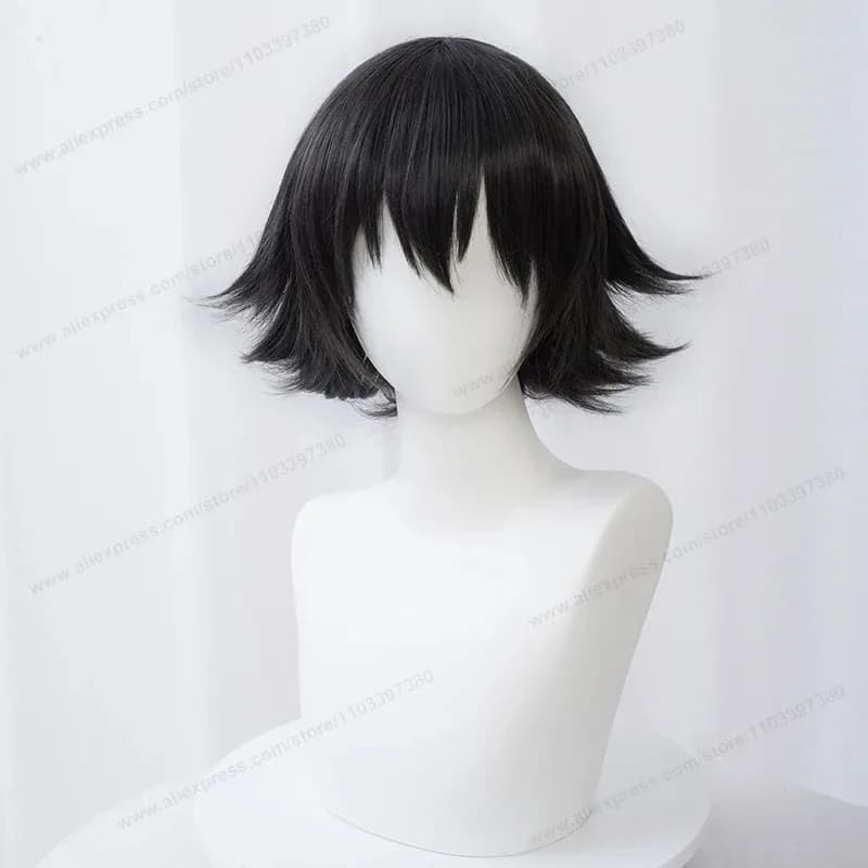 Parrucca cosplay corta Ranpo Edogawa, capelli neri naturali, resistente al calore, parrucche sintetiche, anime, 30 cm, 3'f, 6;t.8'