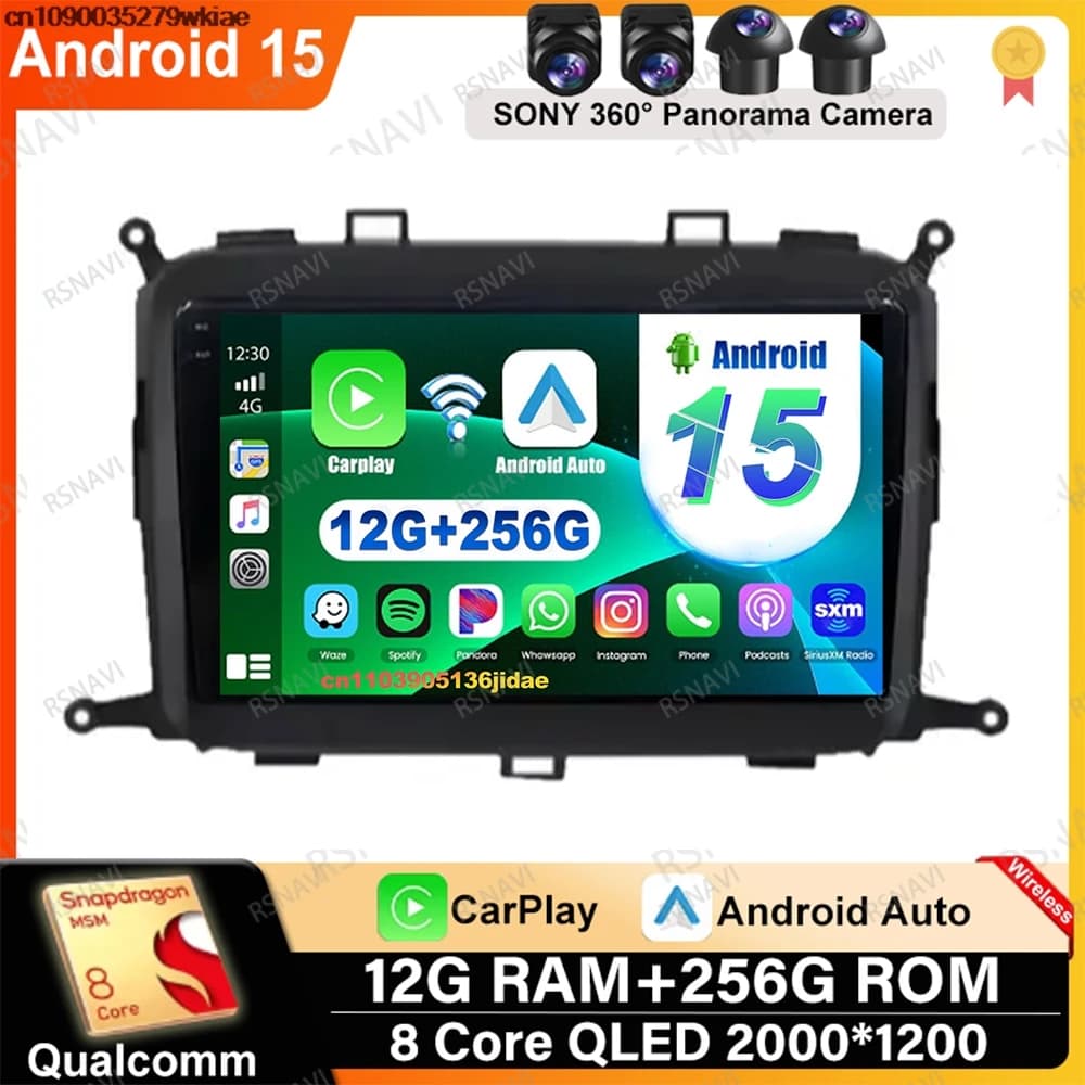 Android 15 For KIA Carens 2013 - 2017 2018 Stereo NO 2DIN WIFI+ 4G LTE Autoradio Wireless 9/10 Inch Carplay Car Radio 360 Camera