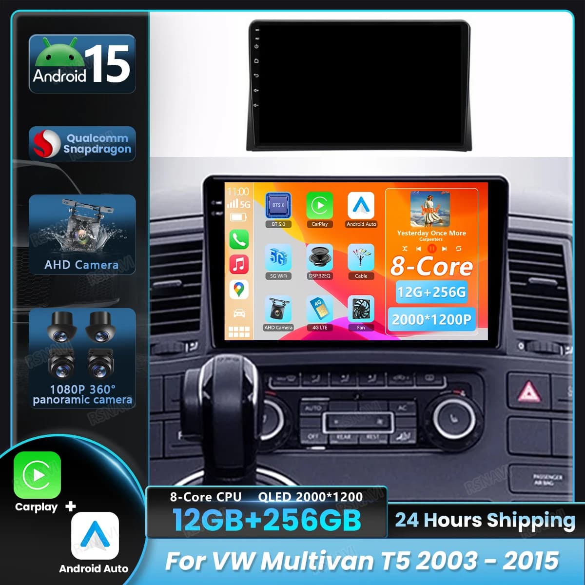 Android 15 Autoradio Lettore Per Volkswagen Multivan T5 2003 - 2015 Carplay Auto Navigazione 2Din DSP Video Stereo GPS Snapdragon