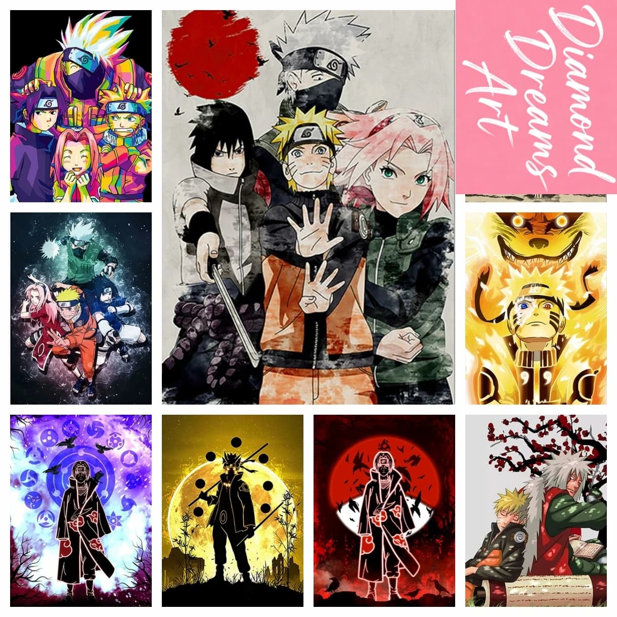 Kit Pittura Diamante Fai da Te Naruto Senza Cornice, Anime Giapponese, Ricamo a Punto Croce Cartone Animato, Mosaico Uchiha Itachi, Decorazione Casa