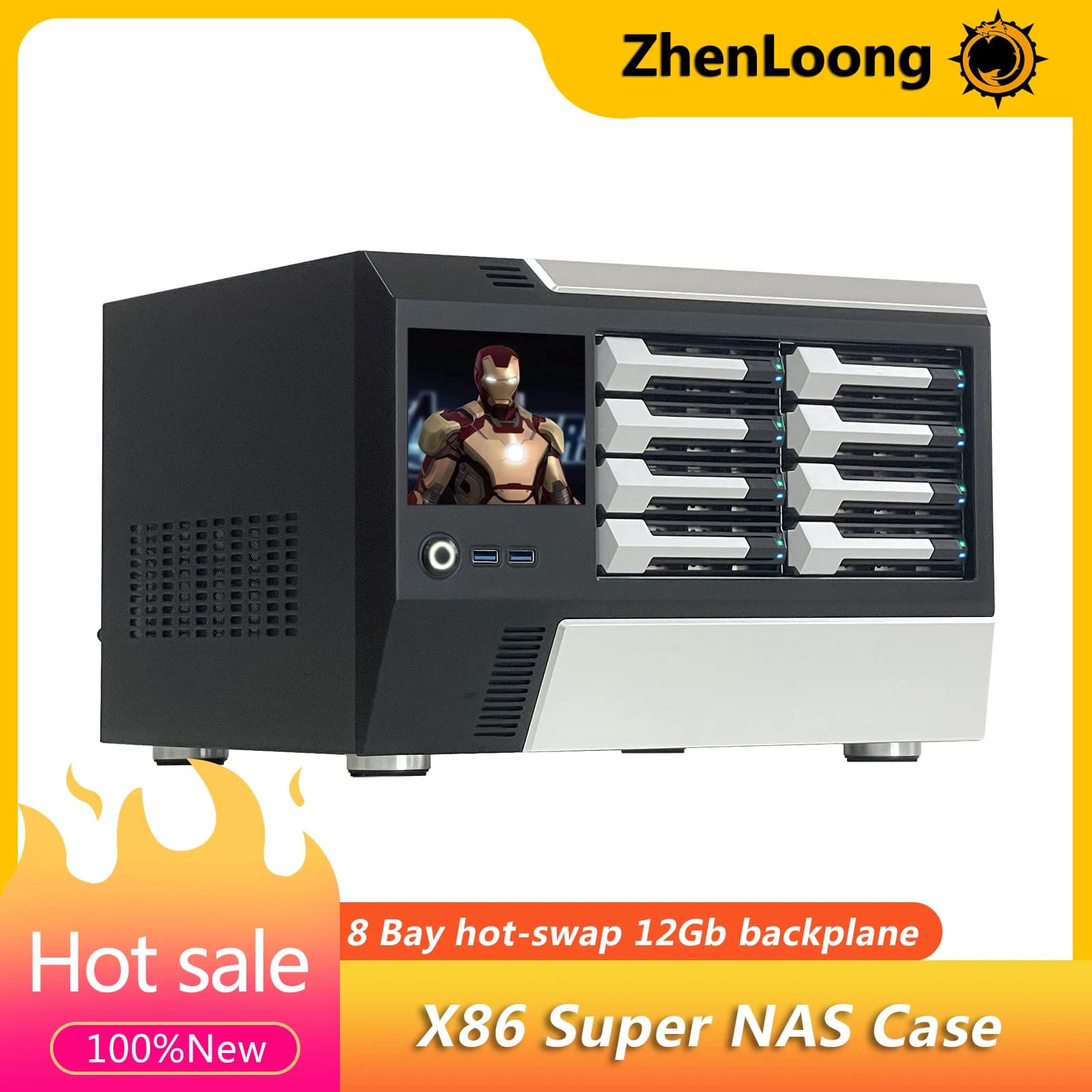 ZhenLoong-X86 Custodia NAS da 8 alloggiamenti per server di archiviazione chassis disco rigido hot swap backbplane da 12 Gb SFF8643 supporto MATX/ITX MB