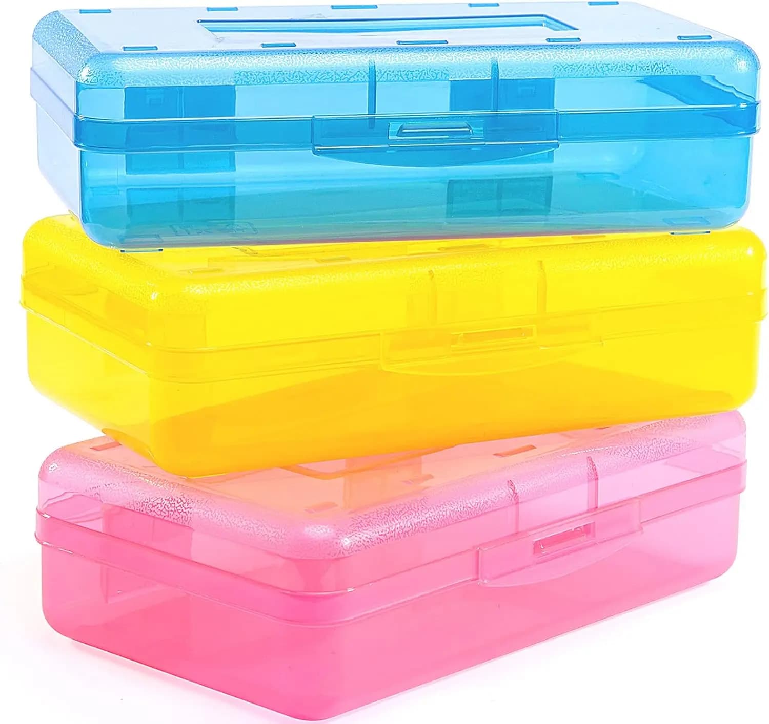Astuccio Grande Trasparente con Chiusura a Scatto, Set da 3 Organizzatori per Pennarelli, Pastelli e Materiali Artistici, Contenitore per il Ritorno a Scuola