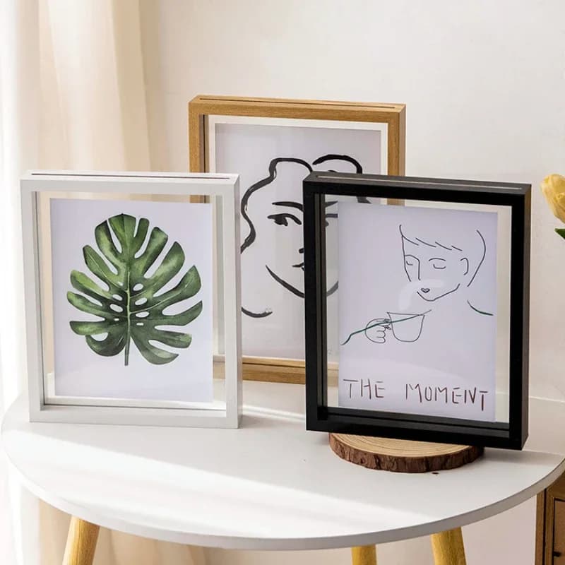 New albums of literary and artistic fans, frames for transparent front-back photos, home decorations, real glass frame, square wooden frame