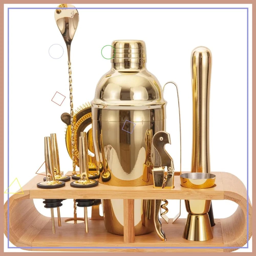 Set da 12 Pezzi per Cocktail in Acciaio Inox, Kit da Barman da 550ml per Professionisti e Uso Domestico in Oro