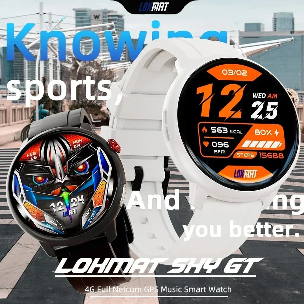 LOKMAT SKY GT Astuto Della Vigilanza Degli Uomini SIM Card di Chiamata Rotonda Amoled Schermo HD Video Orologio SOS GPS Reloj Donne Frequenza Cardiaca Fitness Tracker