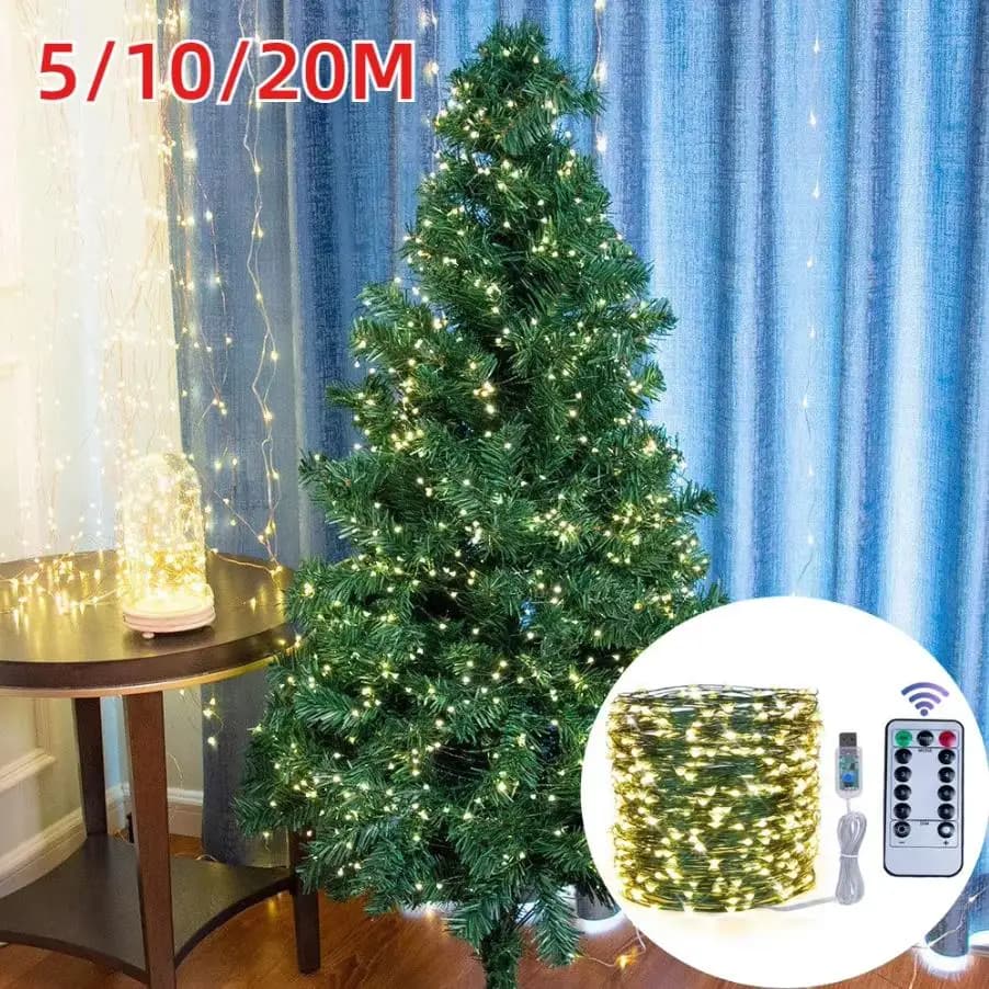 5/10/20m Luci a LED String Fairy Light USB 8 modalità Filo di rame verde per la camera da letto Giardino Festa Matrimonio Decorazione dell'albero di Natale