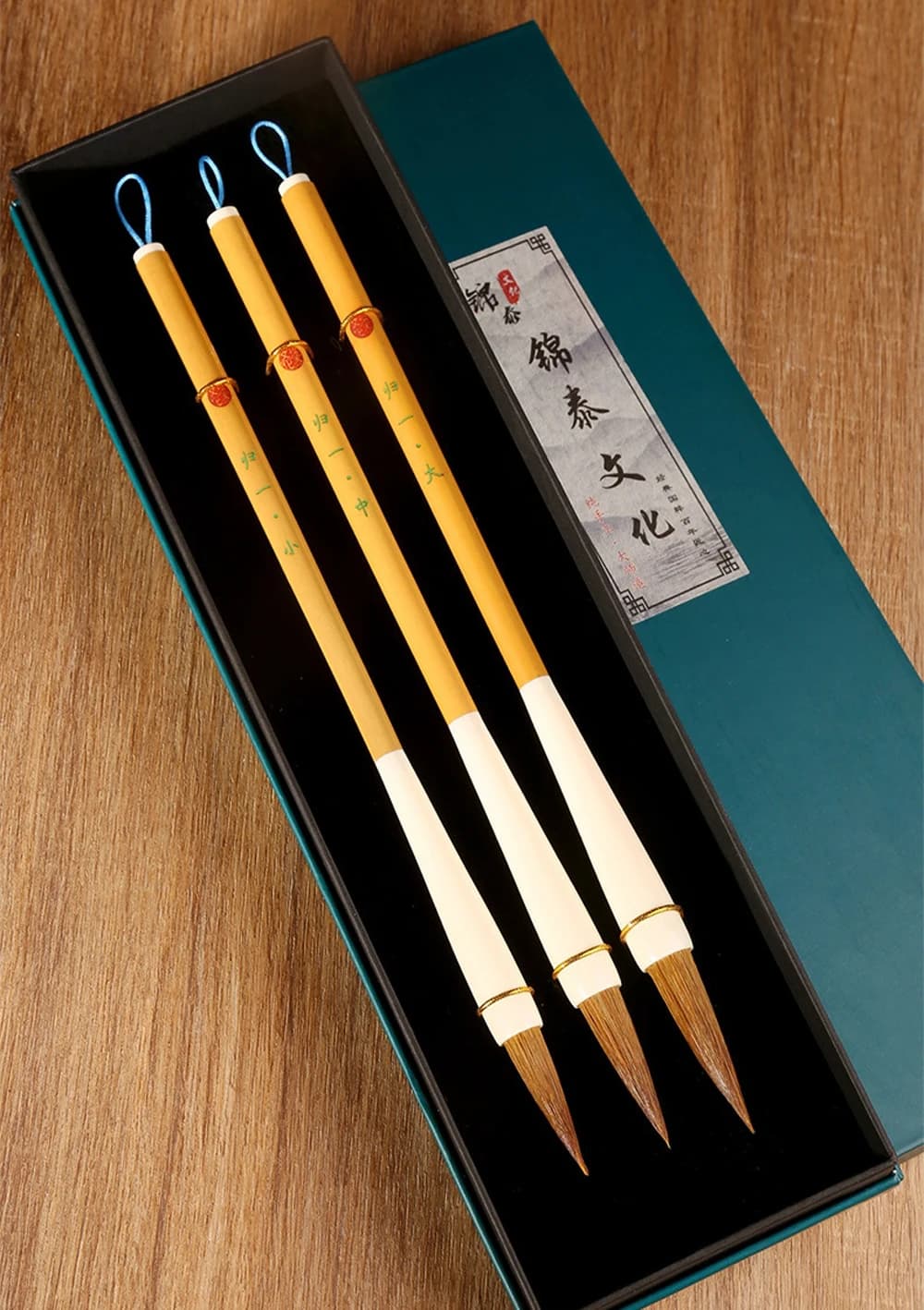 Traditional Chinese Calligraphy Brush Set 3Pcs, Goat/Mixed/Weasel Hair Sumi Brushes for Beginners & Artists, Handmade Gift Box