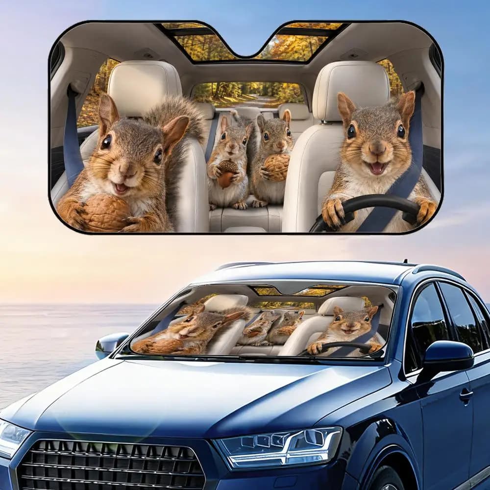 Parasole per Auto a Forma di Scoiattolo con Noci, Protezione UV Riflettente Pieghevole per Parabrezza, Copertura Isolante dal Calore