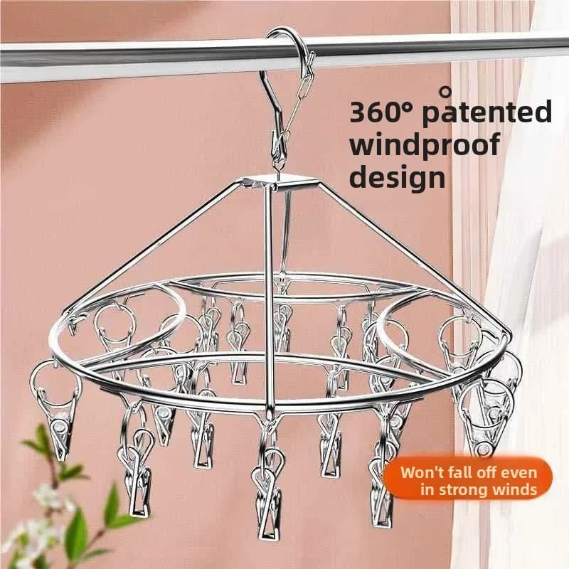 304 Stainless Steel round Multi-clamp Clothes Drying Rack Socks Airer Windproof Multi-function Balcony Clothespin Organizer