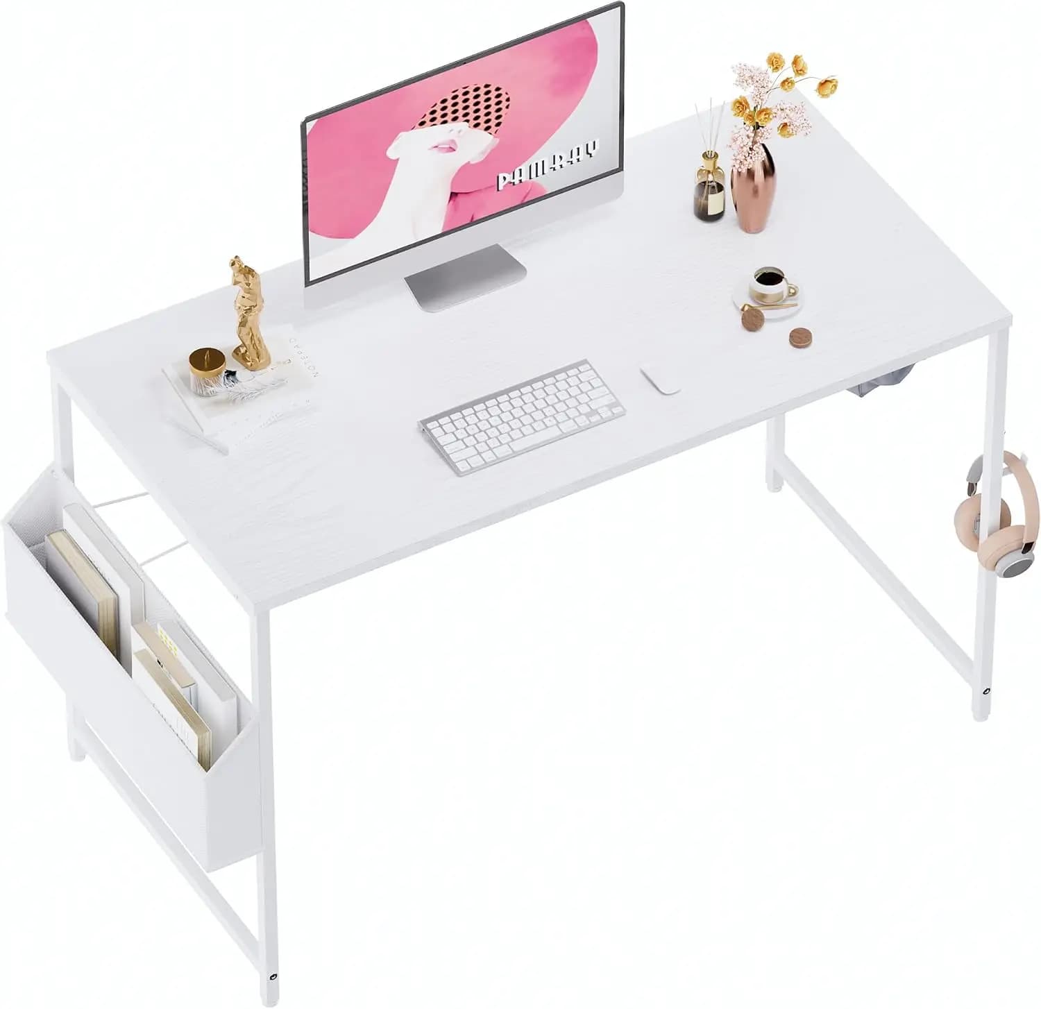 Scrivania Compatta da 47 Pollici con Tasca Portaoggetti e Gancio per Cuffie per Ufficio Domestico, Studio o Gaming