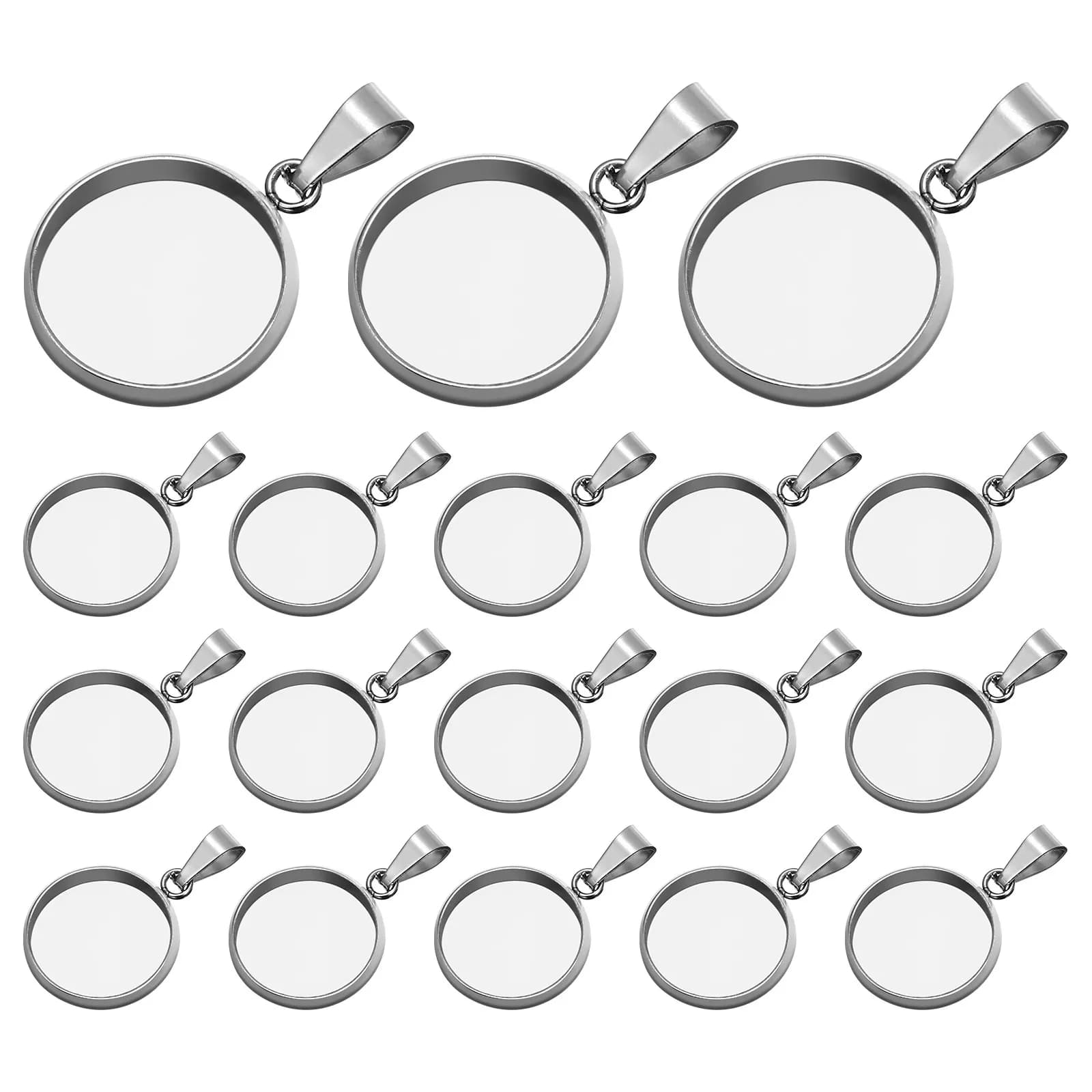 20 Pezzi Base per Ciondoli in Acciaio Inossidabile per Creazione Gioielli Fai da Te, per Collane, Bracciali, Orecchini, Resina, Cammeo, Foto Personalizzate
