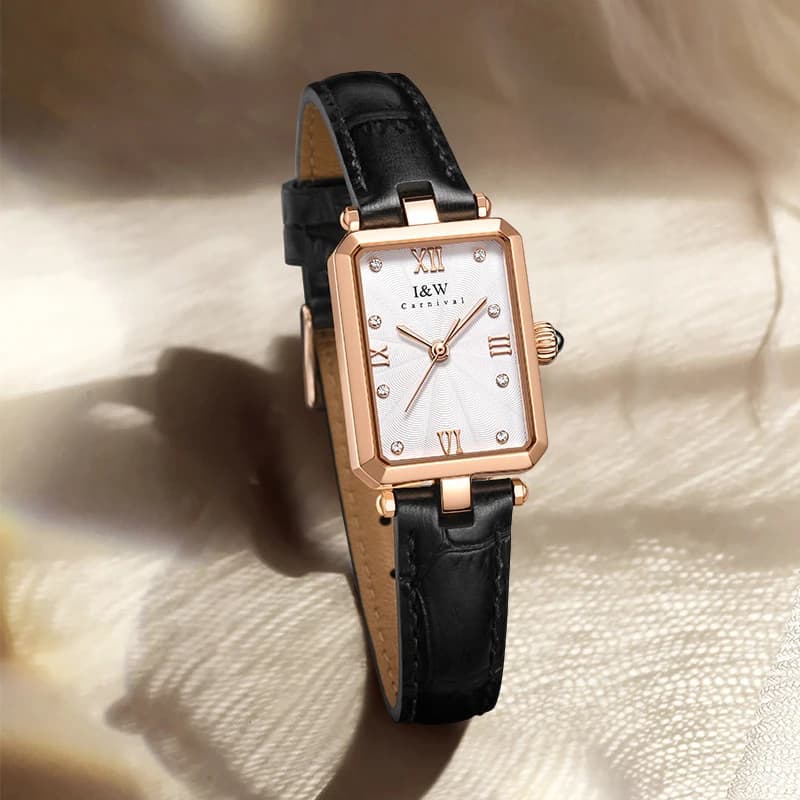 Women's Rectangular Watch Swiss I & W Quartz Watches Retro Top Brand Luxury 2022 Waterproof Leather Strap Montre Femme