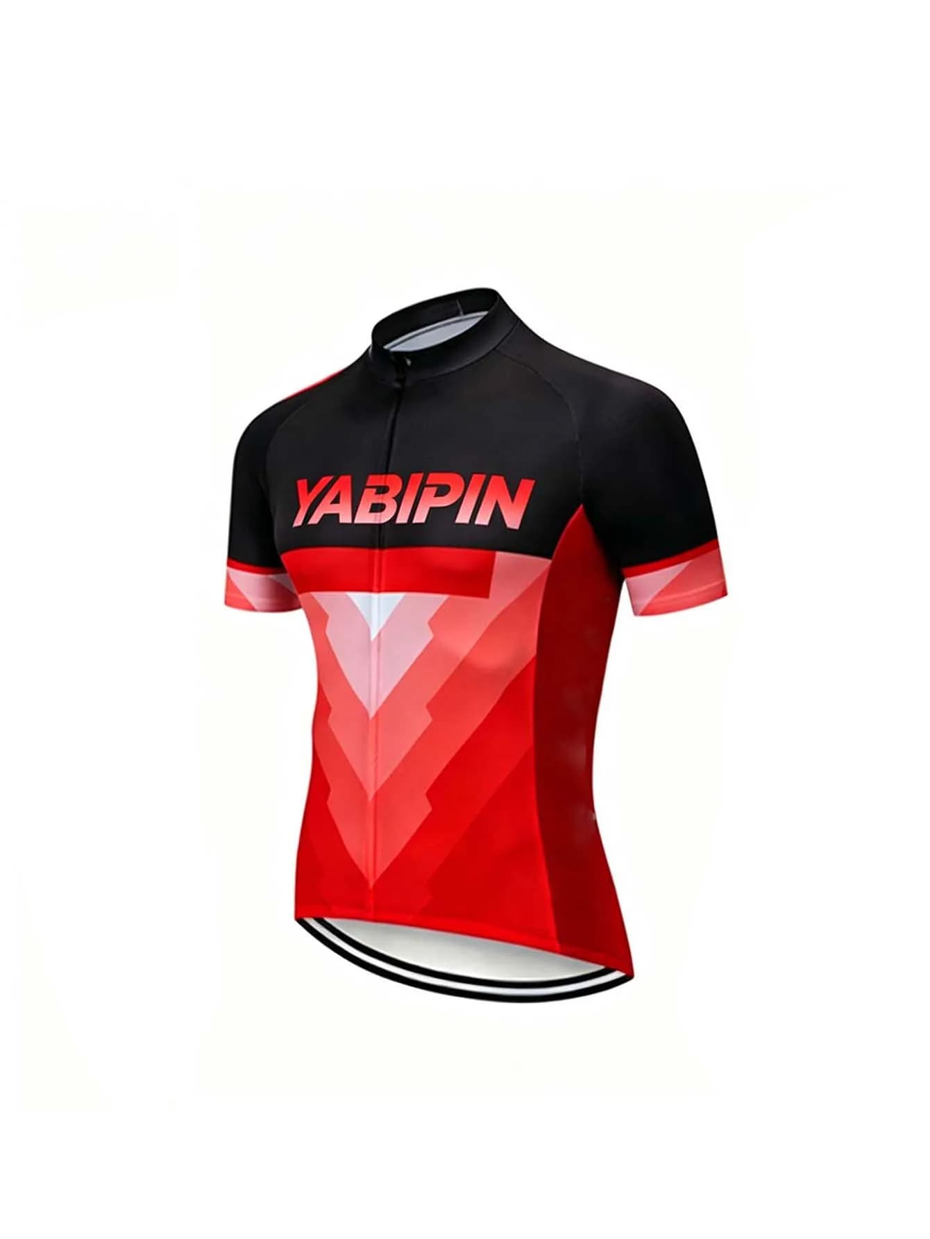 Artistic Letter Men‘s Short Sleeve Cycling Jersey, Stand Collar Full Zip Breathable Quick Dry Lightweight Top