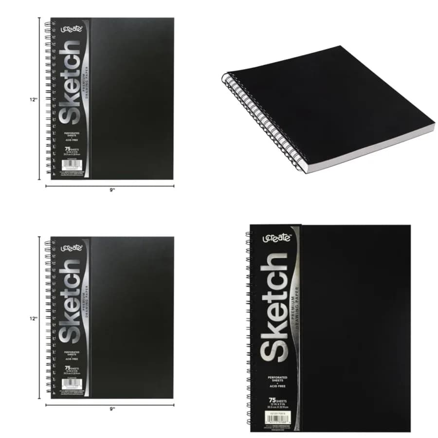 Poly Cover Sketch Book, Heavyweight, 9 x 12, Black, 75 Sheets