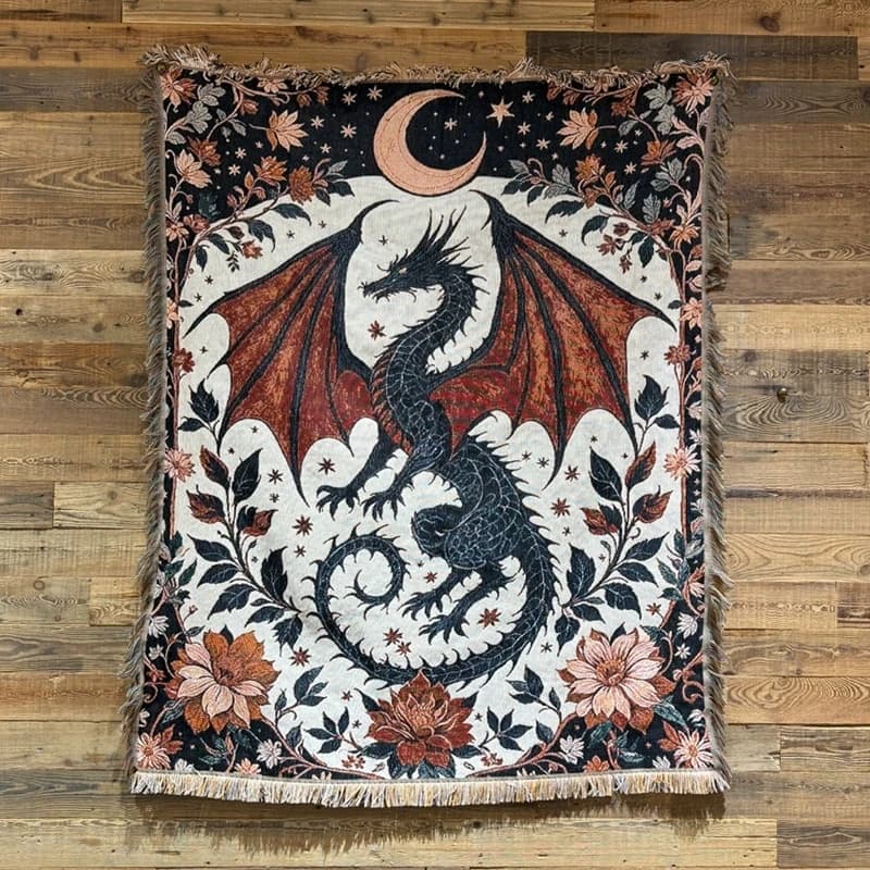 Retro stile europeo drago nero rosso coperta floreale cartone animato arazzo decorativo 130x160 cm ragazza ragazzo regalo personalizzato dropshipping