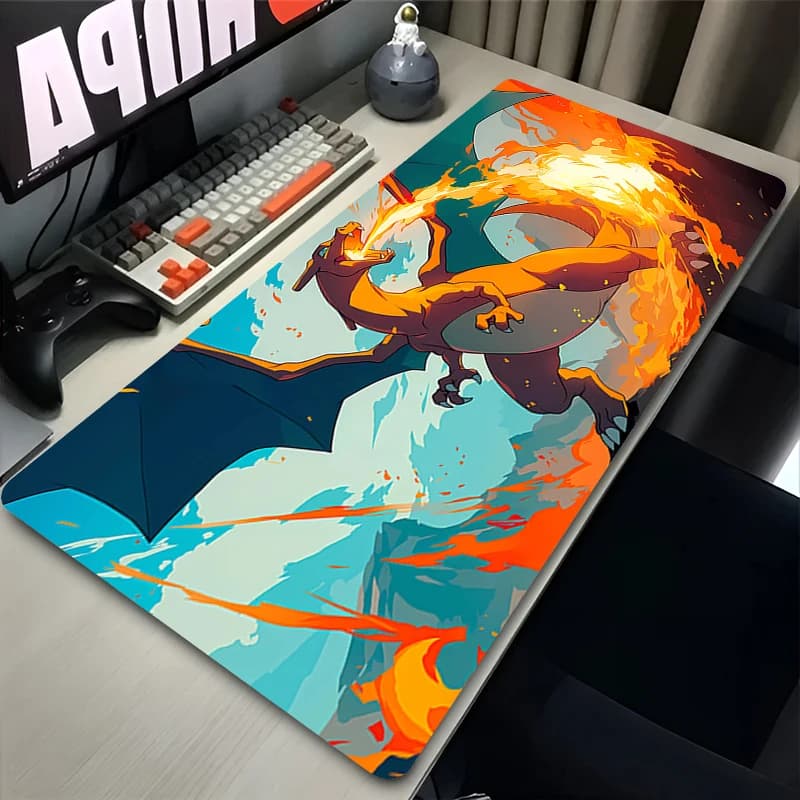 Tappetino per mouse resistente anti-sfilacciamento Pokemon Charizard, grande tappetino per computer, tappetino da scrivania per gaming, accessori per tastiera anime, tappetino da tavolo per gamer
