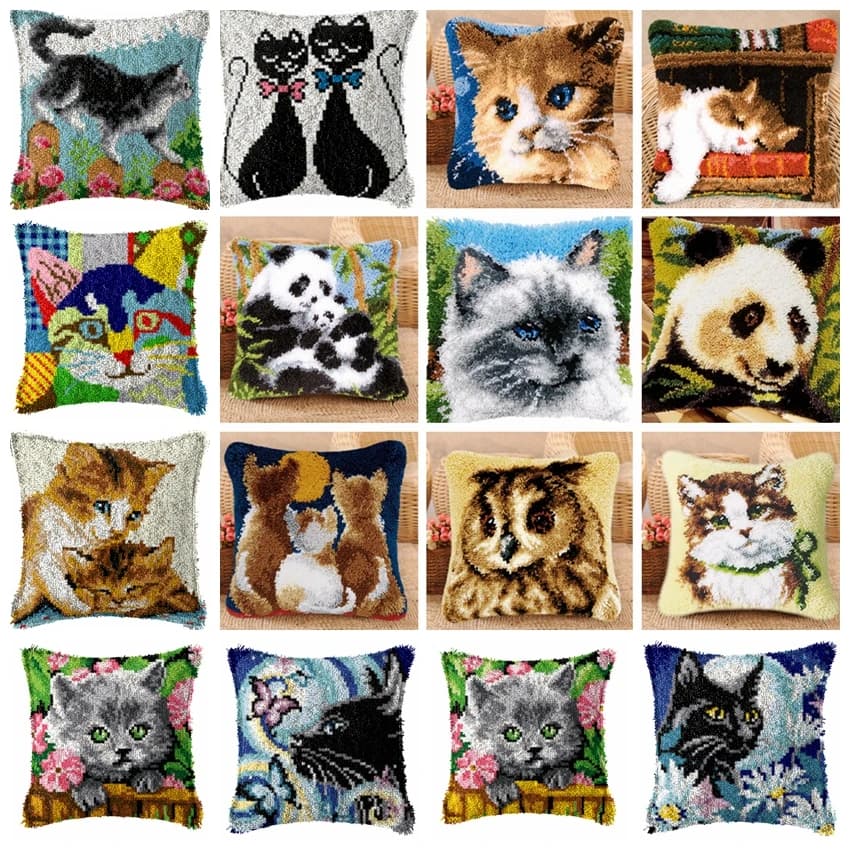Set di cucito a punto croce fai da te simpatici animali serie di gatti gancio di chiusura Kit cuscino tappetino per uncinetto cuscino ricamo cuscino