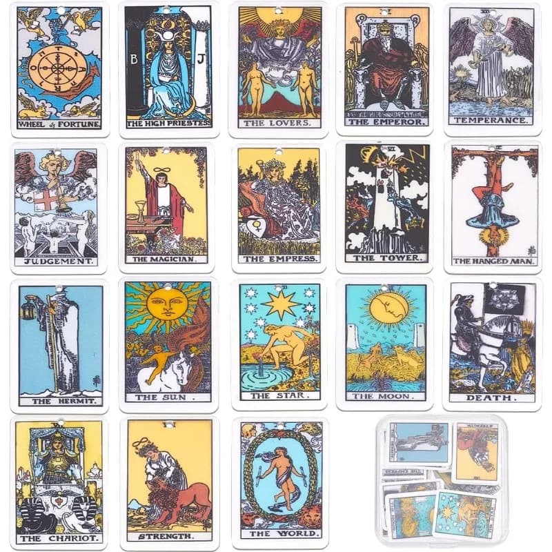 18 pz 1 scatola 18 stili ciondoli tarocchi ciondoli carta tarocchi fascino tarocchi sfuso acrilico fortunato fortuna charms astrologia divinazione charms